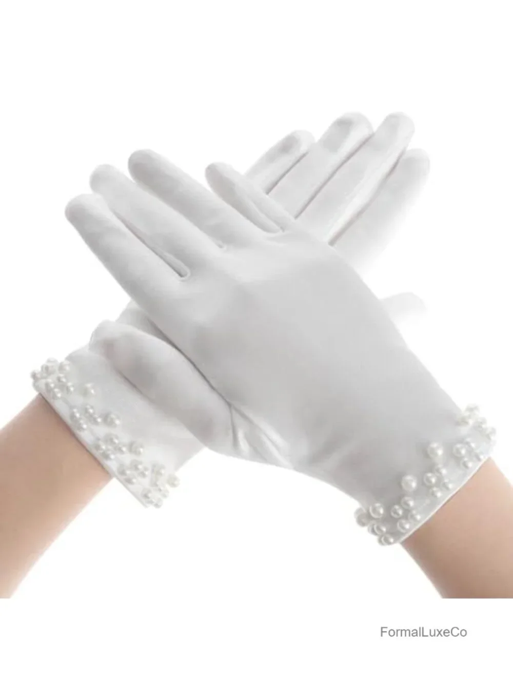 Women's Satin Gloves with Pearl Wrist - 1920s Tea Party & Wedding Accessories